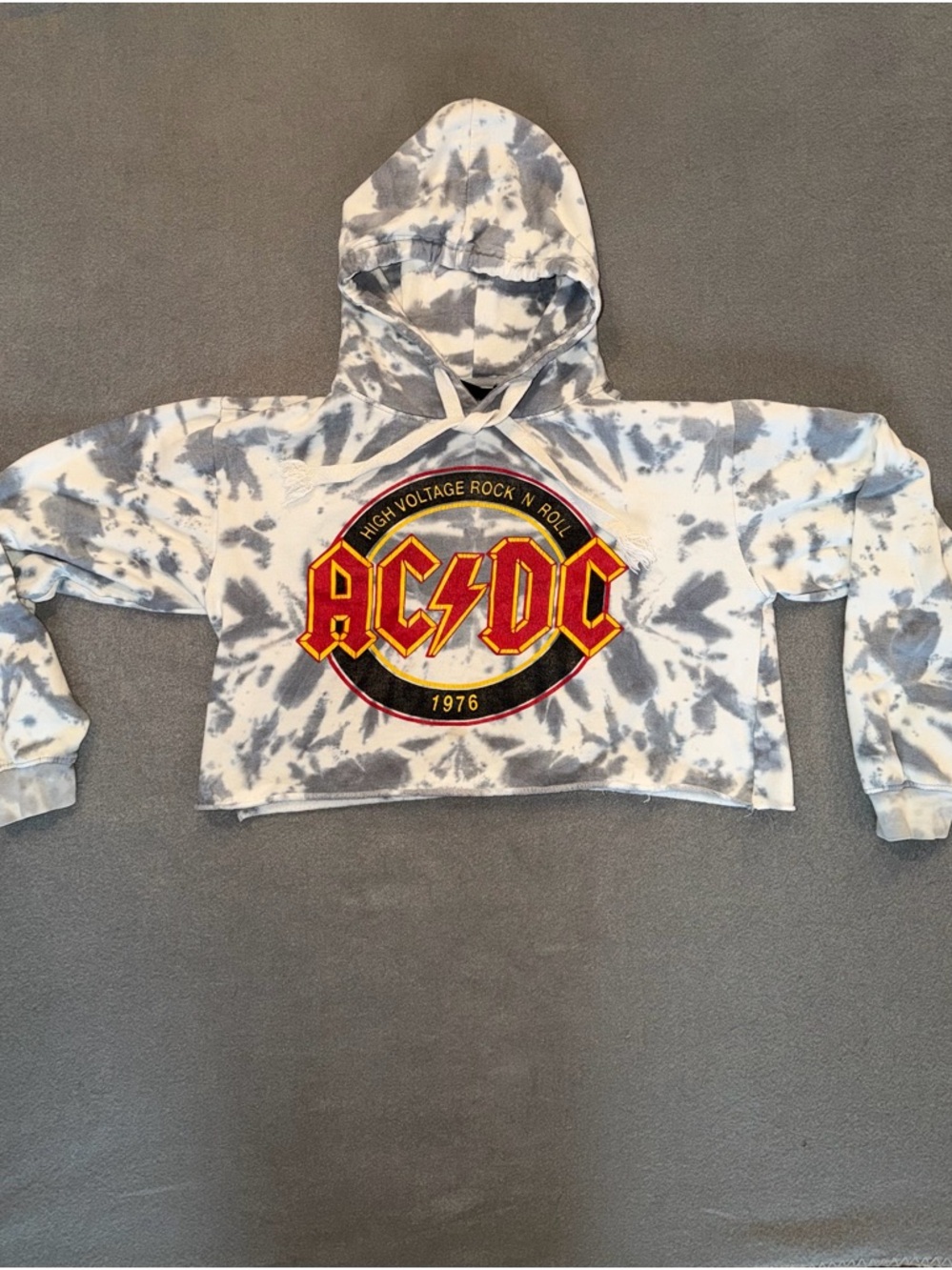 AC/DC Gray & White Tie-Dye Hooded Pullover